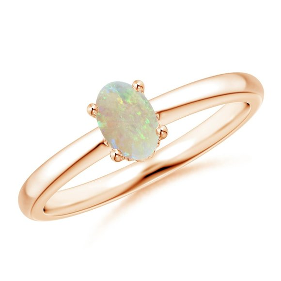 Classic Solitaire Oval Opal Promise Ring In Gold - Picture 3 of 16